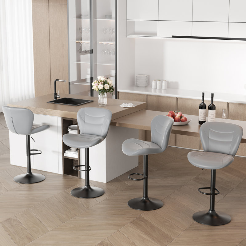 Adjustable Height Counter Stool with Metal Frame, 4, Light Grey