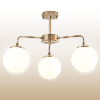 3 Lights Metal Body Glass Cap Modern Minimalist Globe Semi Flush Mount