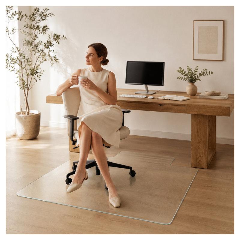 Clear Irregular Tempered Glass Chair Mat 36" x 47" for Hardwood and Tile Floors