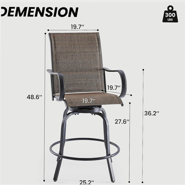 Latitude Run® Swivel Patio Bar Stools Set of 2, Outdoor Bar Stools with ...