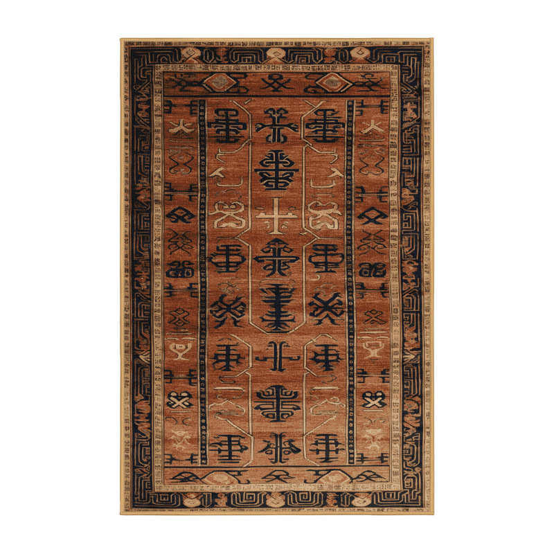 Tapis art déco brun lavable à la machine, Rectangulaire 2 pi x 3 pi