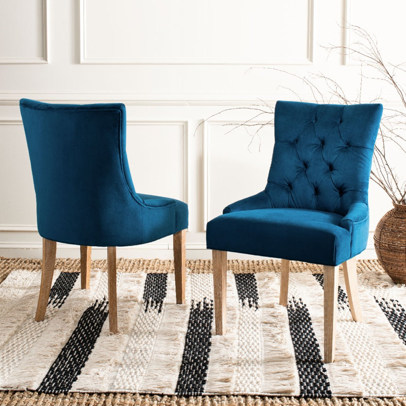 Baumgarten 49.53cm H Tufted Upholstered Parsons Chair, Whitewashed, Marine Blue