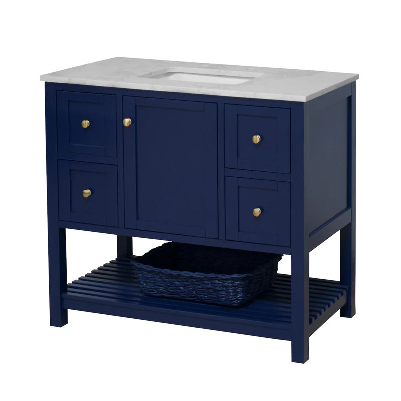 Binne 42" Single Bathroom Vanity Set, Royal Blue, Carrara Marble
