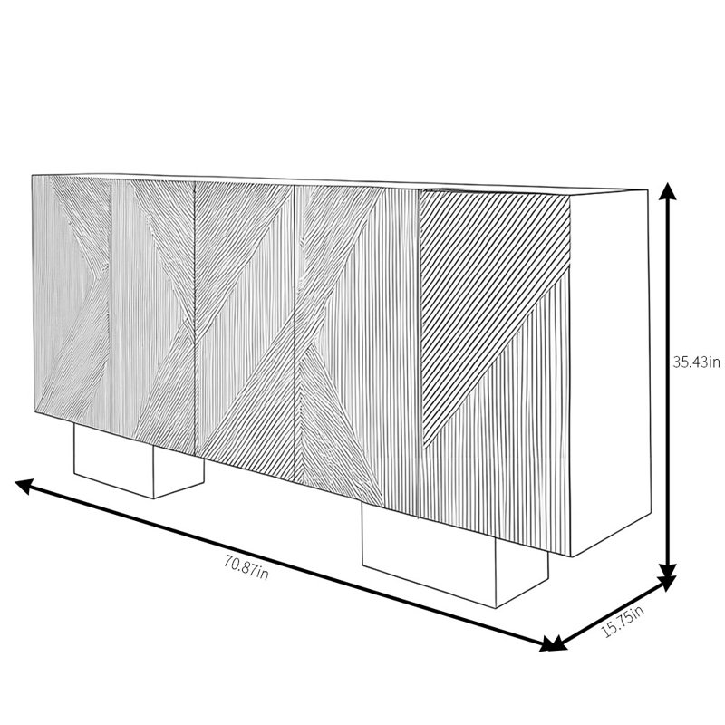 Buffet simple luxueux et léger de style italien, H 35,43 po x l 70,87 po x P 15,75 po, Brun