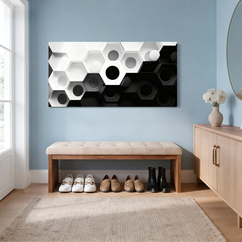 «Geometric Hexagon Motif», art abstrait sur toile tendue, impression sur toile, ensemble de 1, H 20 po x l 40 po