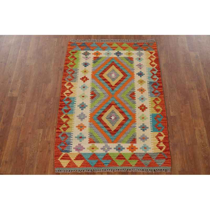 Tapis géométrique en laine Kilim