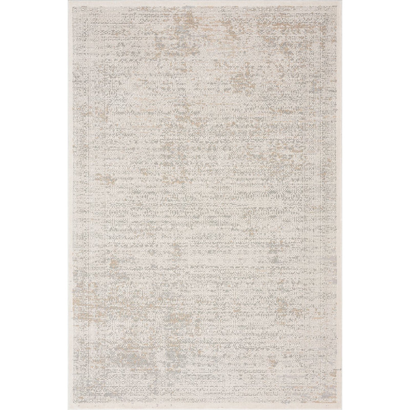 Tapis floral tissé à la machine en polyester crème Brelen, Rectangle 5 pi x 8 pi