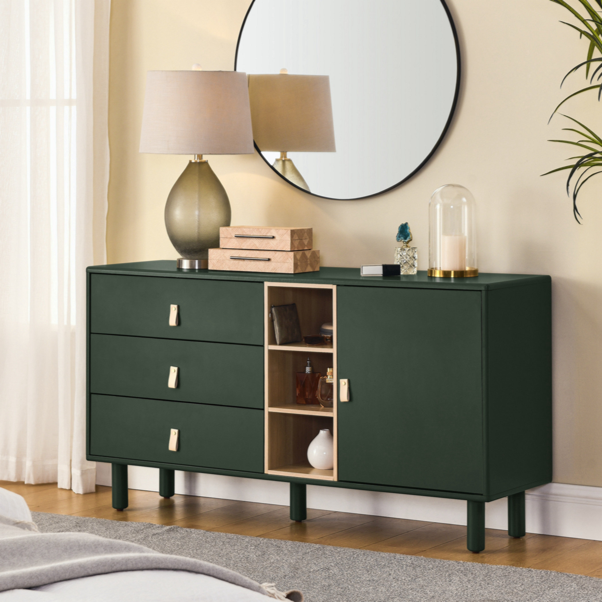 Latitude Run® Curbeam Storage Cabinet Dresser with Shelves