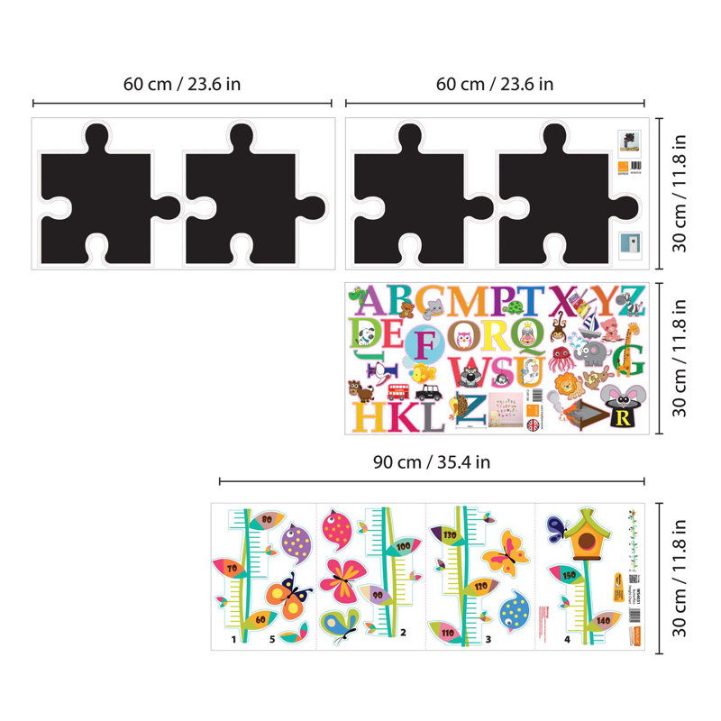 Chalkboard Puzzle With Colourful Alphabet And Height Chart Wall Sticker