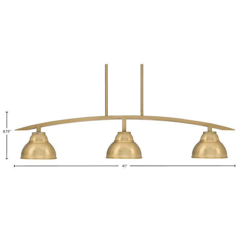 Luminaire pour îlot de cuisine 3 lumières kurve avec finition laiton New Age et abat-jour en métal à double bulles 7 po New Age