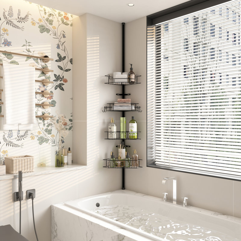 Serviteur de douche en coin avec 4 paniers réglables, Noir