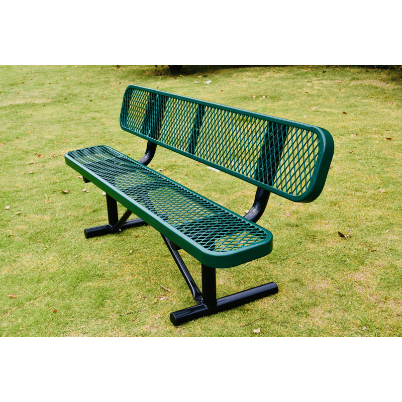 Green 72in Steel Outdoor Bench with Backrest