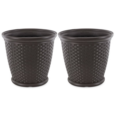 Suncast Sonora 22 Inch Resin Wicker Decorative Garden Planter, Java (2 Pack) -  2 x P222105B94