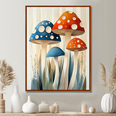 «Woodland Mushroom Study - Blue Cottagecore Botanical», art mural sur toile encadrée