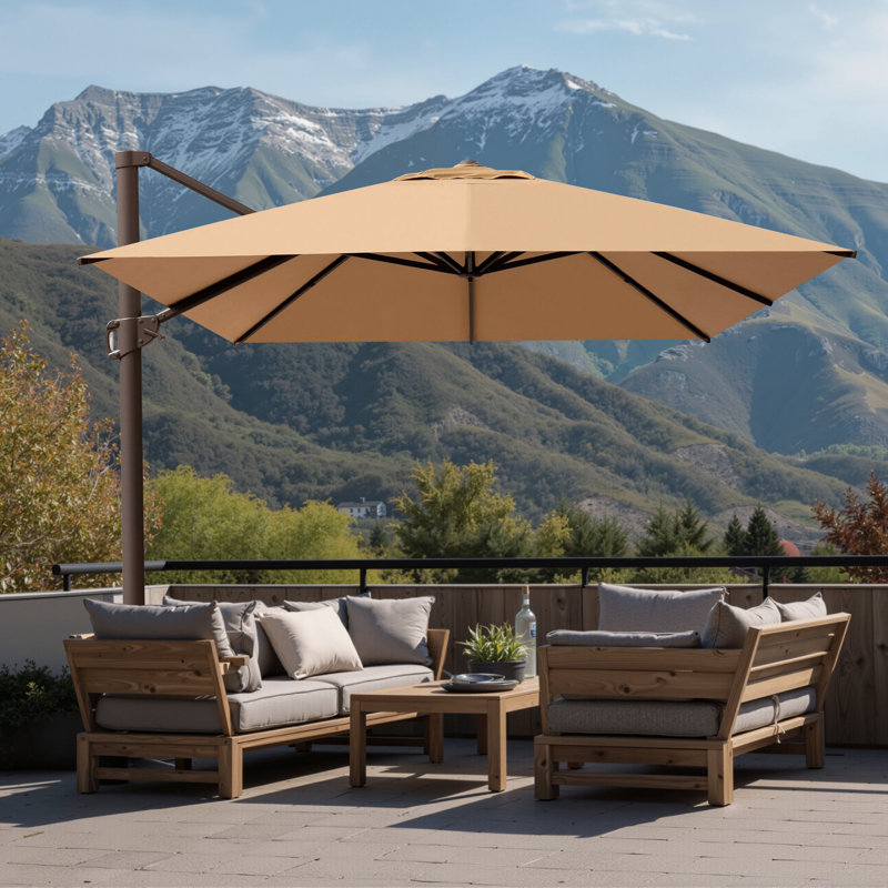 Gaudenz 10x13 Ft Rectangle Cantilever Umbrella without Weighted Base, Brun clair