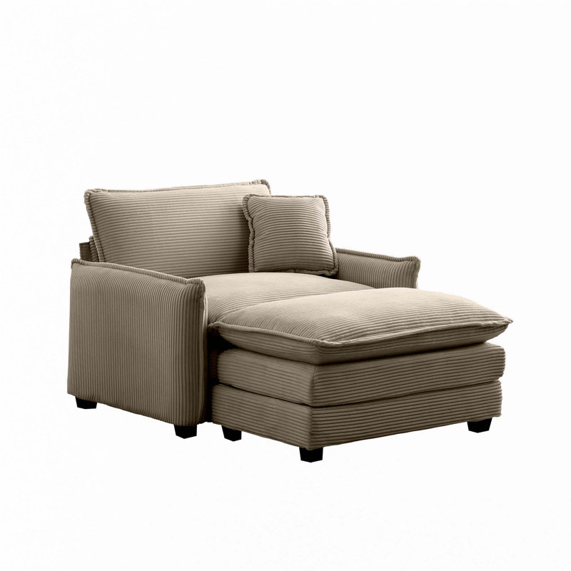 Canapé simple à assise profonde avec repose-pieds et coussin, Chameau