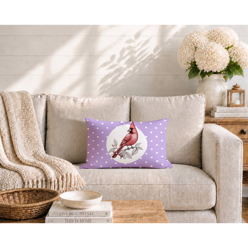 Oreiller réversible intérieur / extérieur Red Cardinal, 20 po x 14 po, Lavande
