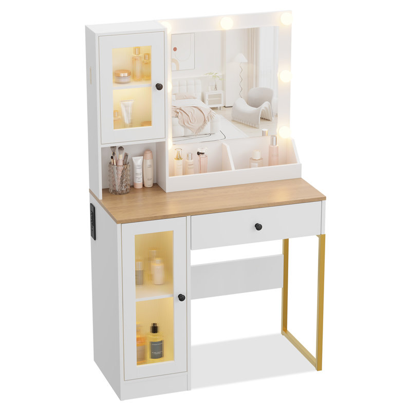 Bureau de maquillage avec lumières et miroir, Blanc naturel