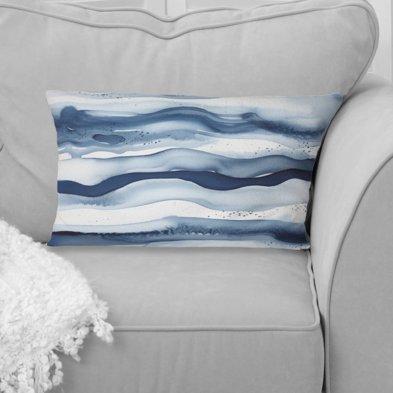 Abstract Classic Blue Waves III - Fractals Printed Throw Pillow, Rectangle 12"H x 20"W