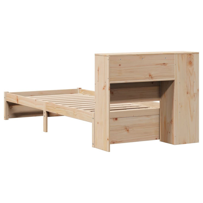 Bookcase Bed Without Mattress Solid Wood Pine, Natural, 96 x 219.5 cm