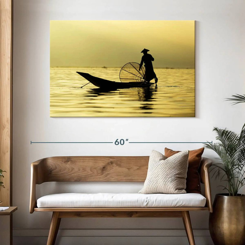 Pêcheur du lac Senne Inle, H 32 po x l 48 po