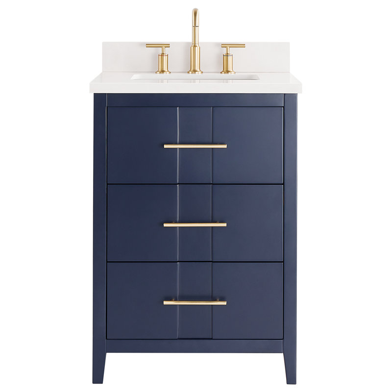 Iconic 24" Freestanding Standard Single Bathroom Vanity with Top, Navy, Gold