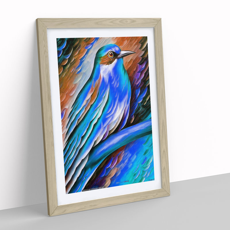 Bird Portrait No.5 - Wall Art, 48cm H x 36cm W, Oak Framed, White