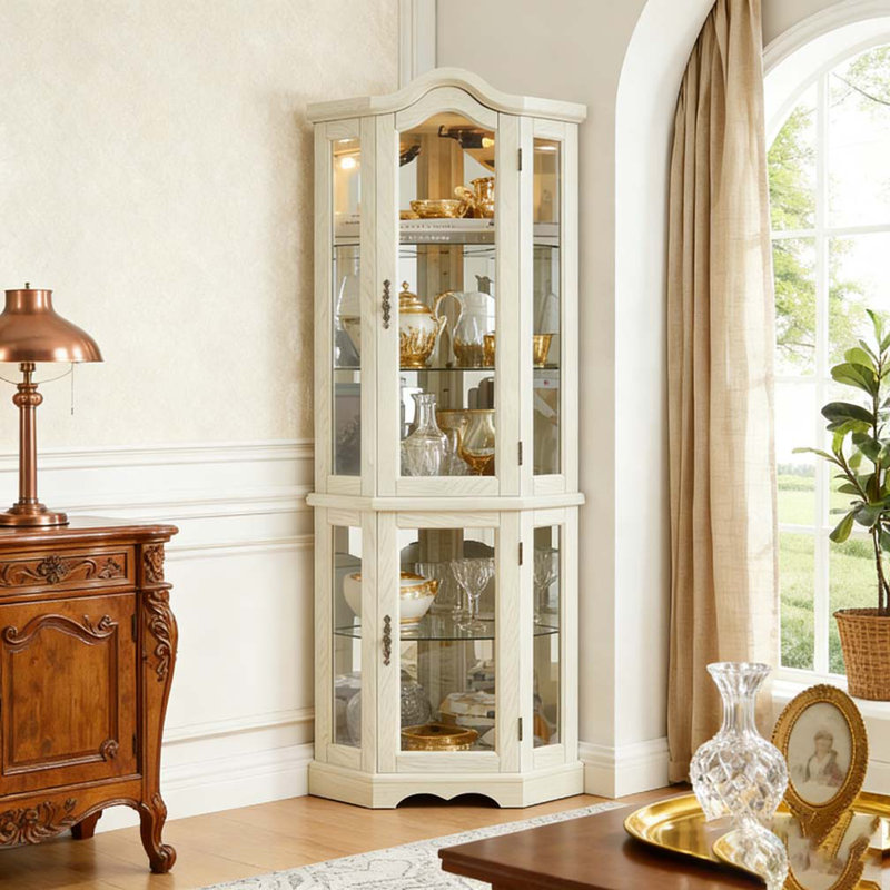 Lighted Glass Display Curio Cabinet, White