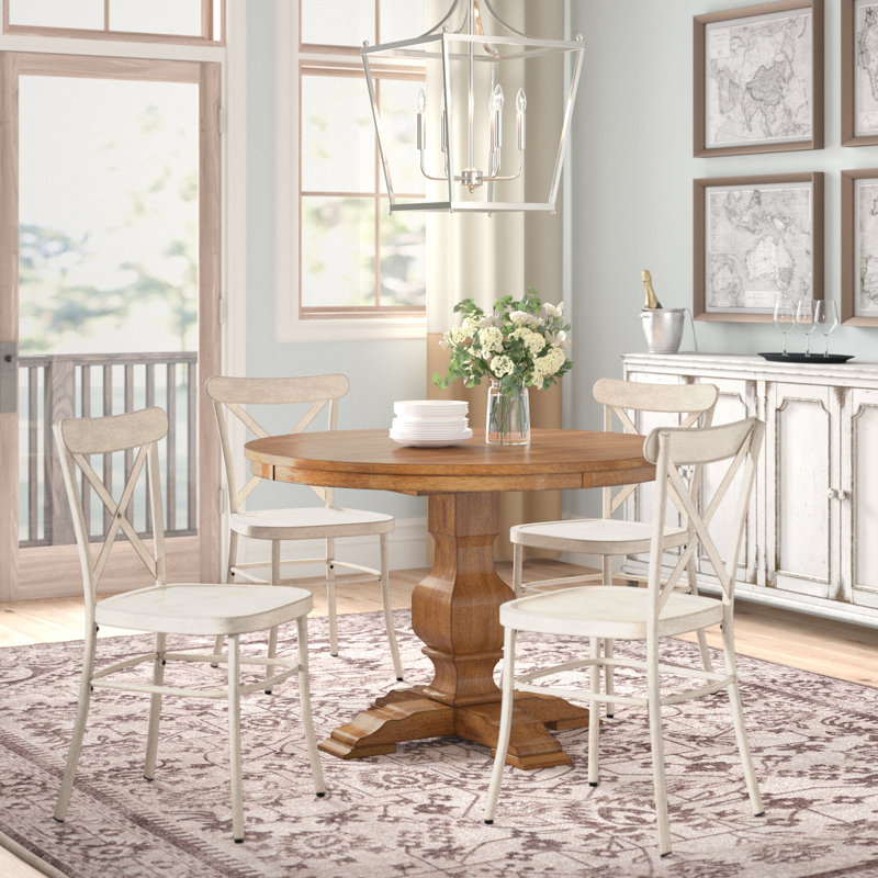 Fortville 4 - Person Solid Wood Top Pedestal Dining Set, Antique White