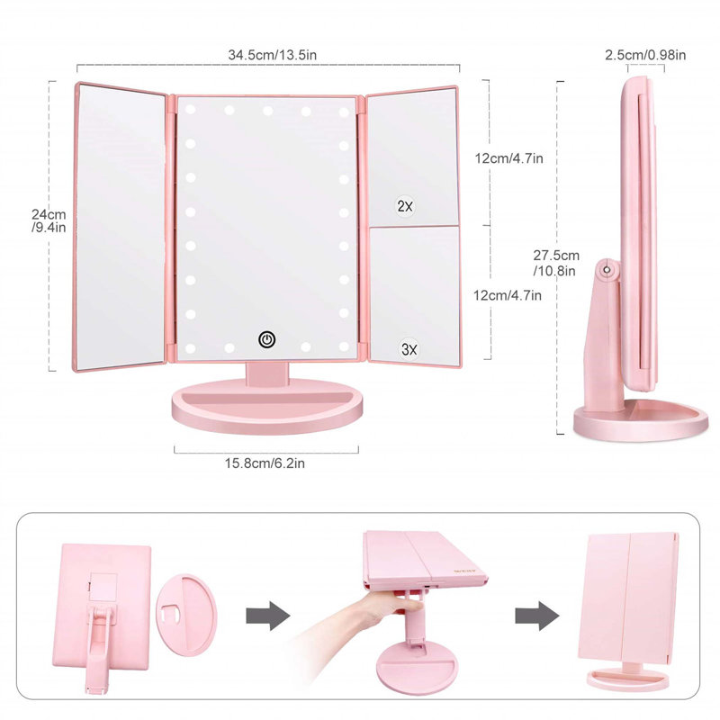 Demetrias Plastic Rectangle Freestanding Vanity Mirror, Pink