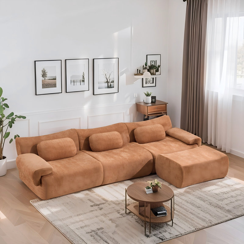 Ensemble de canapé modulaire en chenille 3 + 1 places, Orange