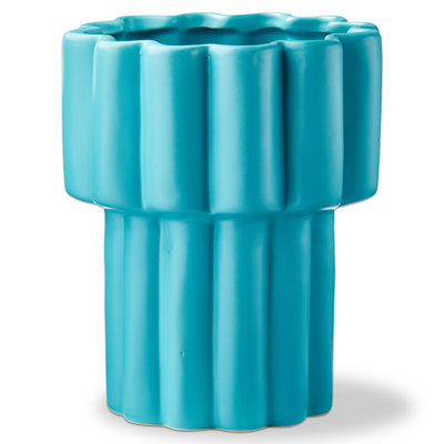 Teal Scallop Tall Stoneware Planter with Drainage