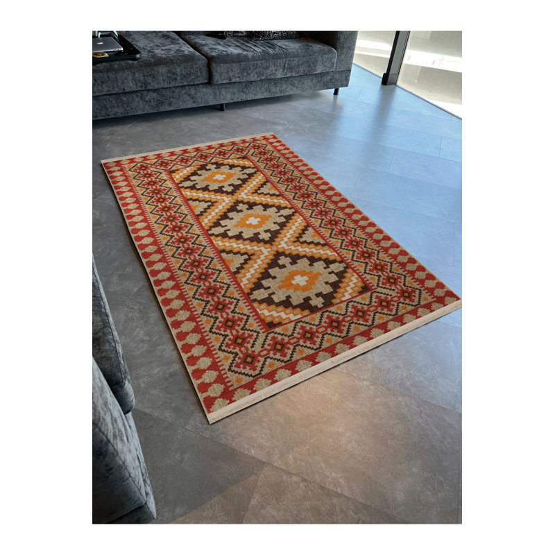 Tapis décoratif multicolore et traditionnel à motif lavable à la machine, Rectangle 3 pi 3 po x 4 pi 11 po