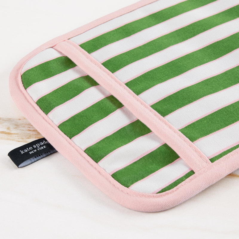 Botanical Stripe Potholder Set, Green