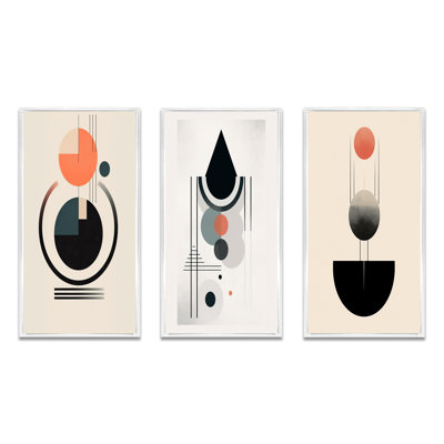 Lovely Moon Rhythms Retro Geometric Minimalism III - Transitional Art Set Of 3 Pieces