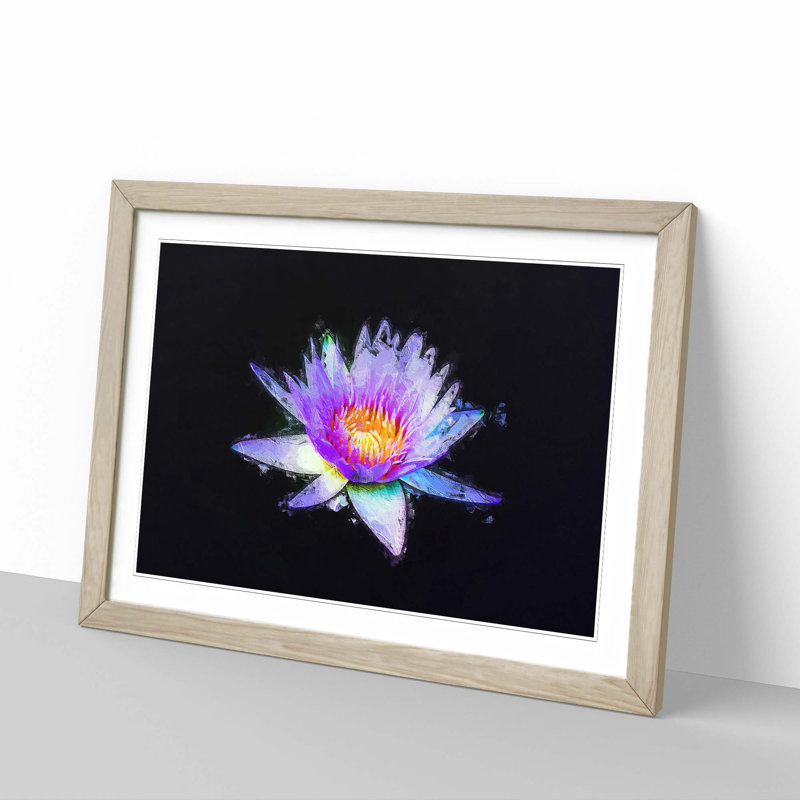 Violet Water Lily - Picture Frame Painting Print, 27cm H x 36cm W x 2cm D, Oak Framed