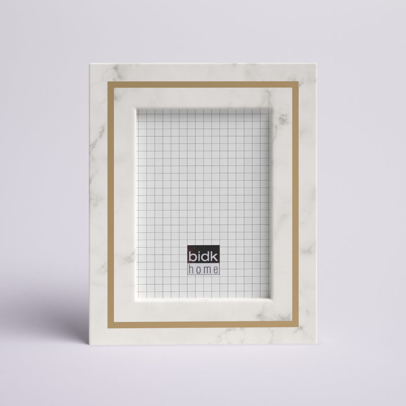 Classic White Marble 5x7 Picture Frame with Brass Inlay