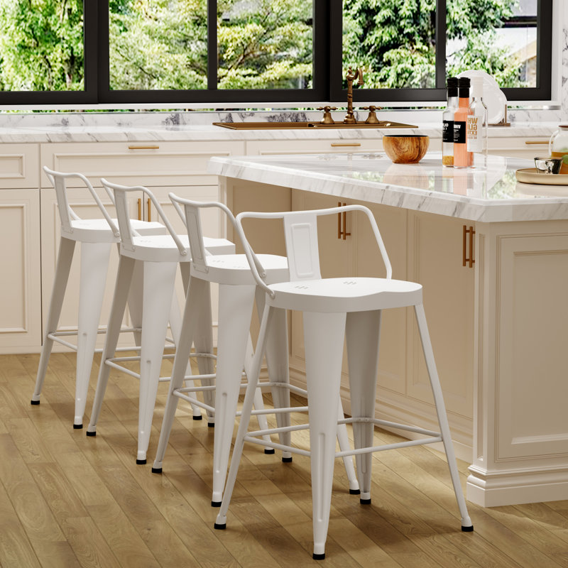 Tabouret de bar et de comptoir Hamblen, Tabouret de bar (siège d'une hauteur de 29,7 po), Blanc
