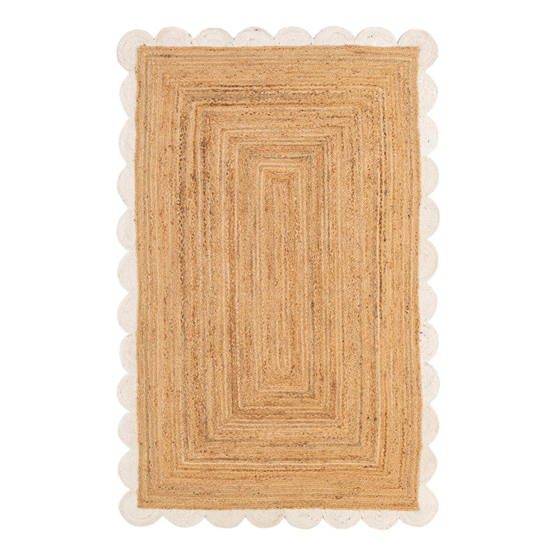 Tapis uni en jute tressé festonné, Rectangle 5 pi 1 po x 8 pi