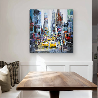 Urban scene with yellow taxis - Scenic metal print for decor