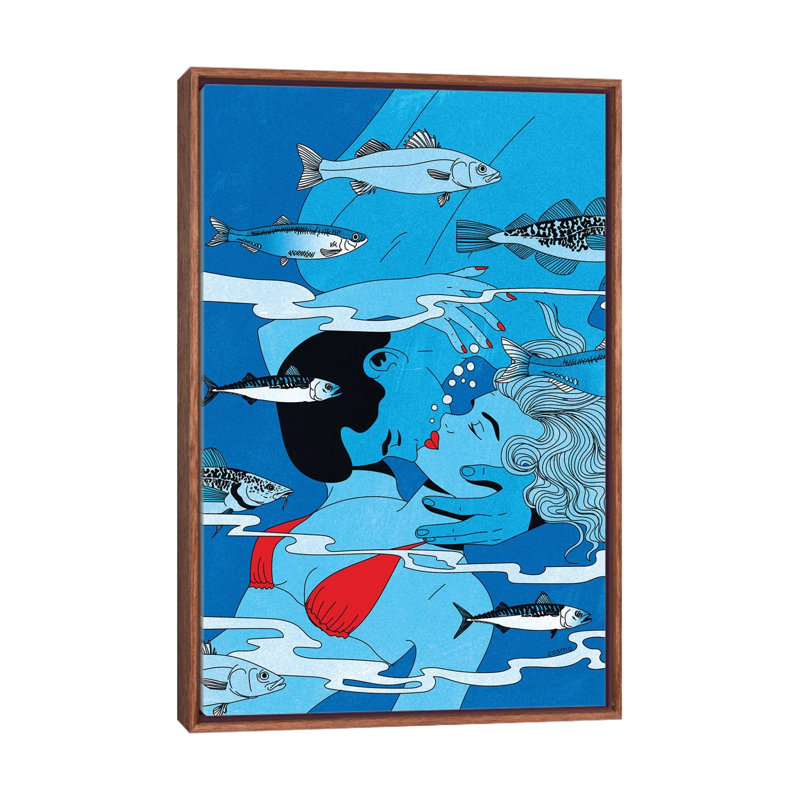 «Lovers Underwater» par Cosmo - impression d'art graphique, H 26 po x l 18 po x 1,5 po, Pas de tapis