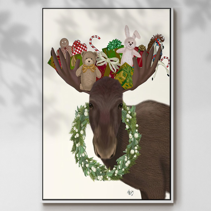 Orignal de Noël et cadeaux de Noël, H 25 po x l 17 po x P 1,5 po, Blanc