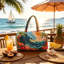Pochette de poitrine en tissu, sac de voyage hawaïen matelassé à imprimé palmiers et vagues tropicales, idéal pour les vacances et la salle de sport.