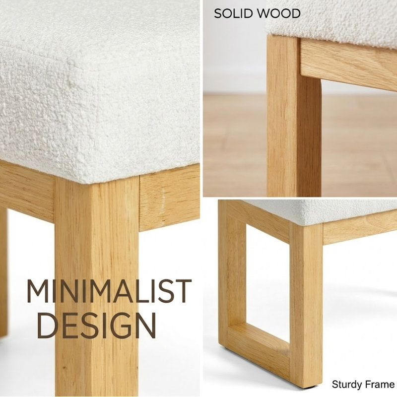 Modern Upholstered Shoe-Changing Bench, Solid Wood Frame, Soft Seat, Compact Entryway Stool for Foyer and Hallway, Beige