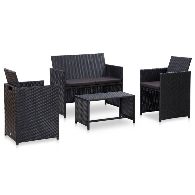 Ensemble de conversation avec coussins Lenesha, Noir, Noir