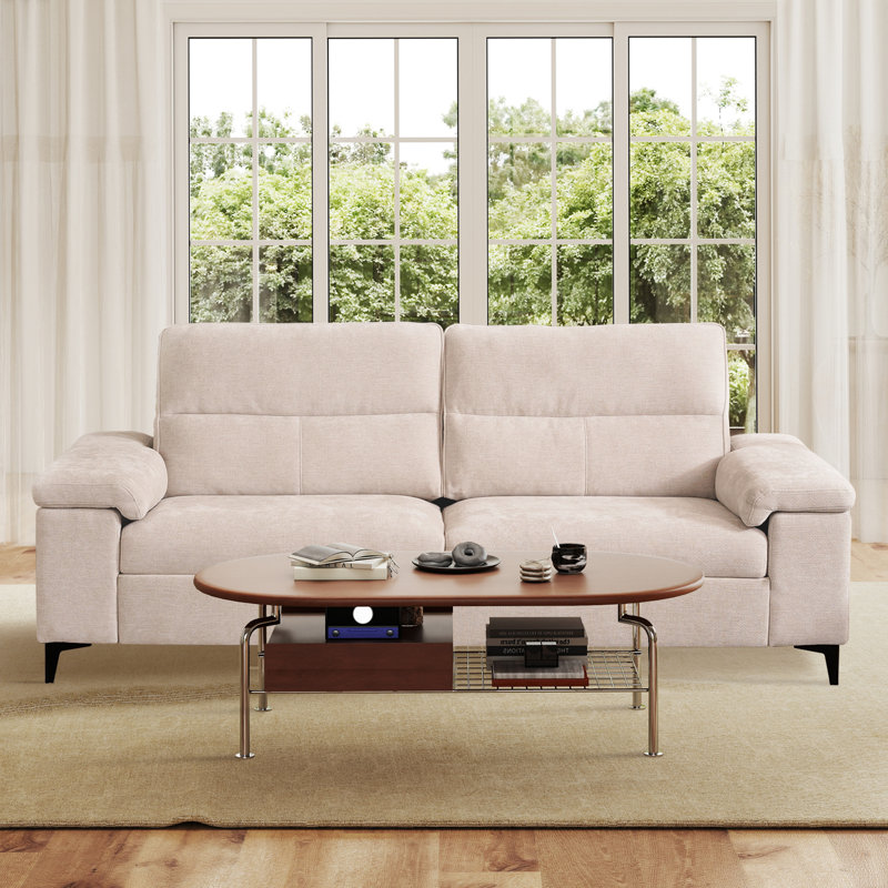 71” Modern Chenille Sofa Adjustable Armrest Couch, Beige
