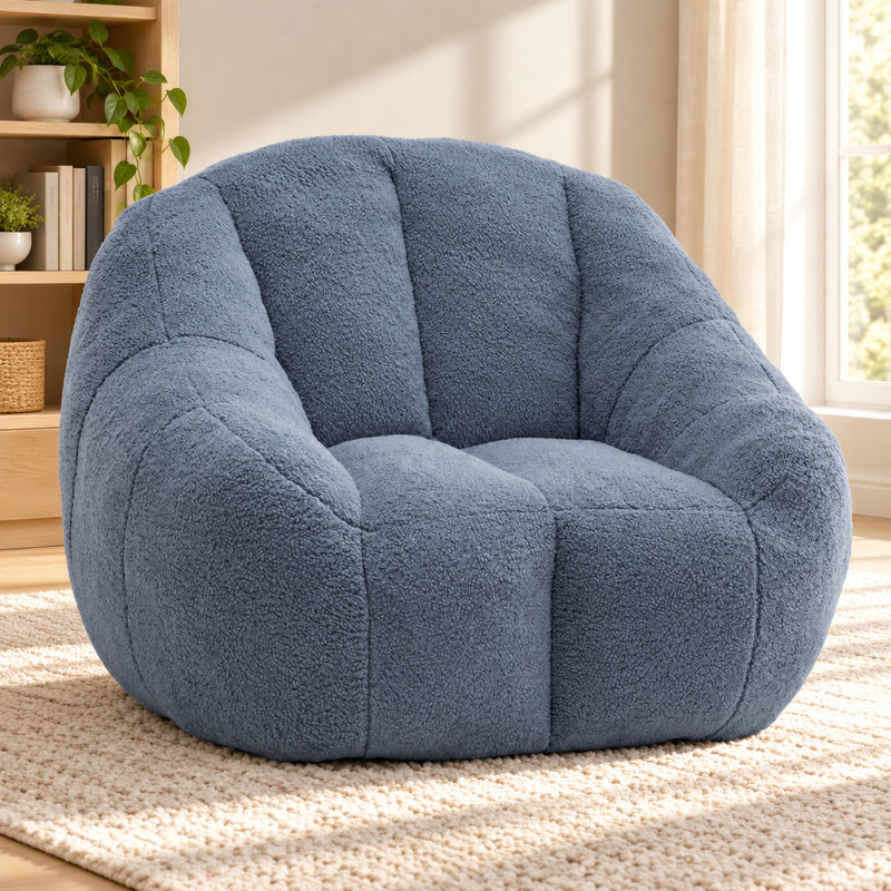 Fauteuil à billes rembourré en mousse viscoélastique touffetée à mémoire de forme, Teddy bleu clair