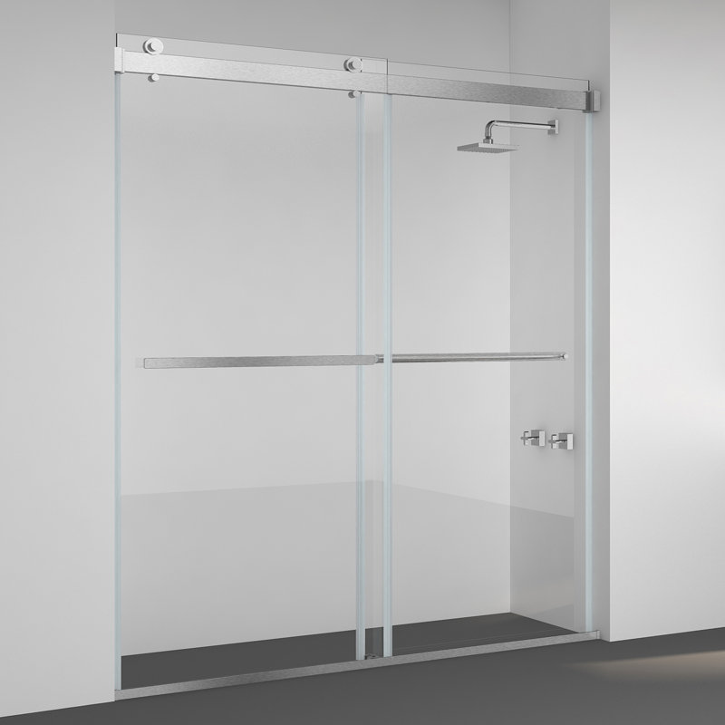 Spezia 68'' - W x 76'' H Double Added Door Frameless Shower Door with, Nickel