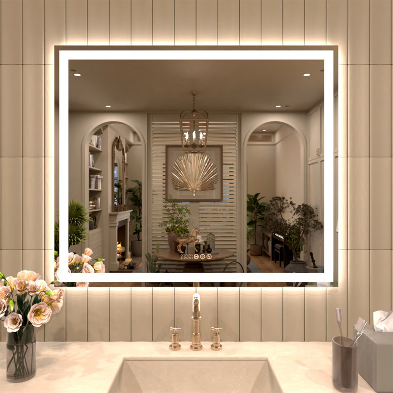 Rectangular Frameless LED Wall Bathroom Vanity Mirror, 36" x 42"