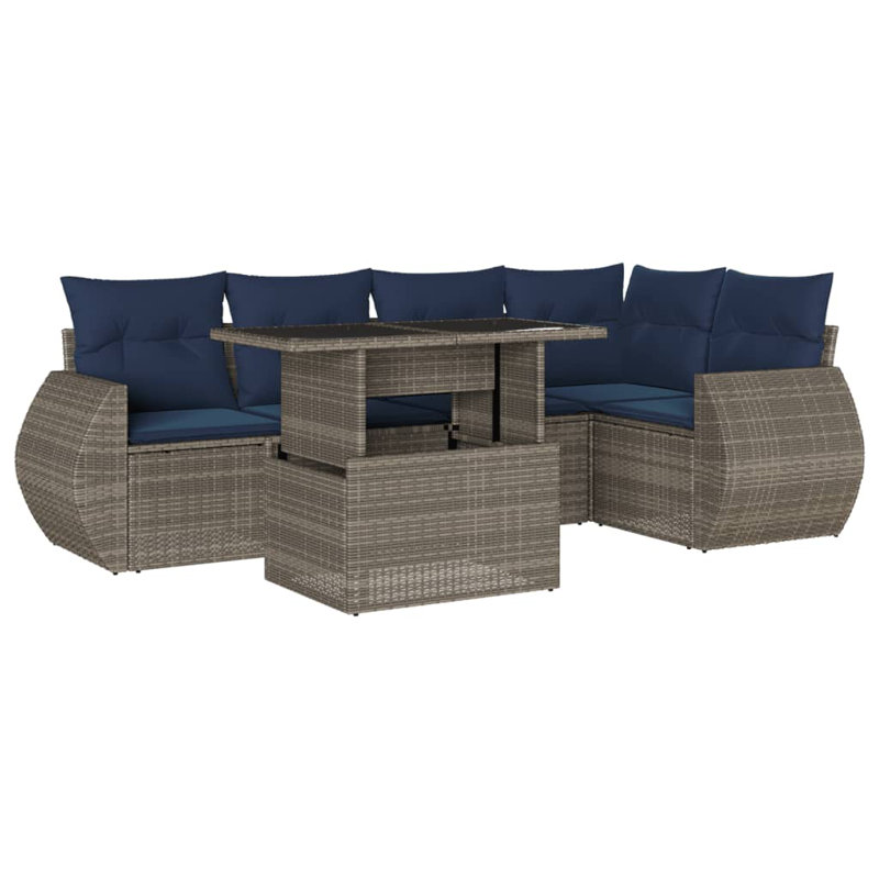  Ensemble de canapé de patio 6 pièces avec coussins en rotin de polyester brun, Gris, Marine